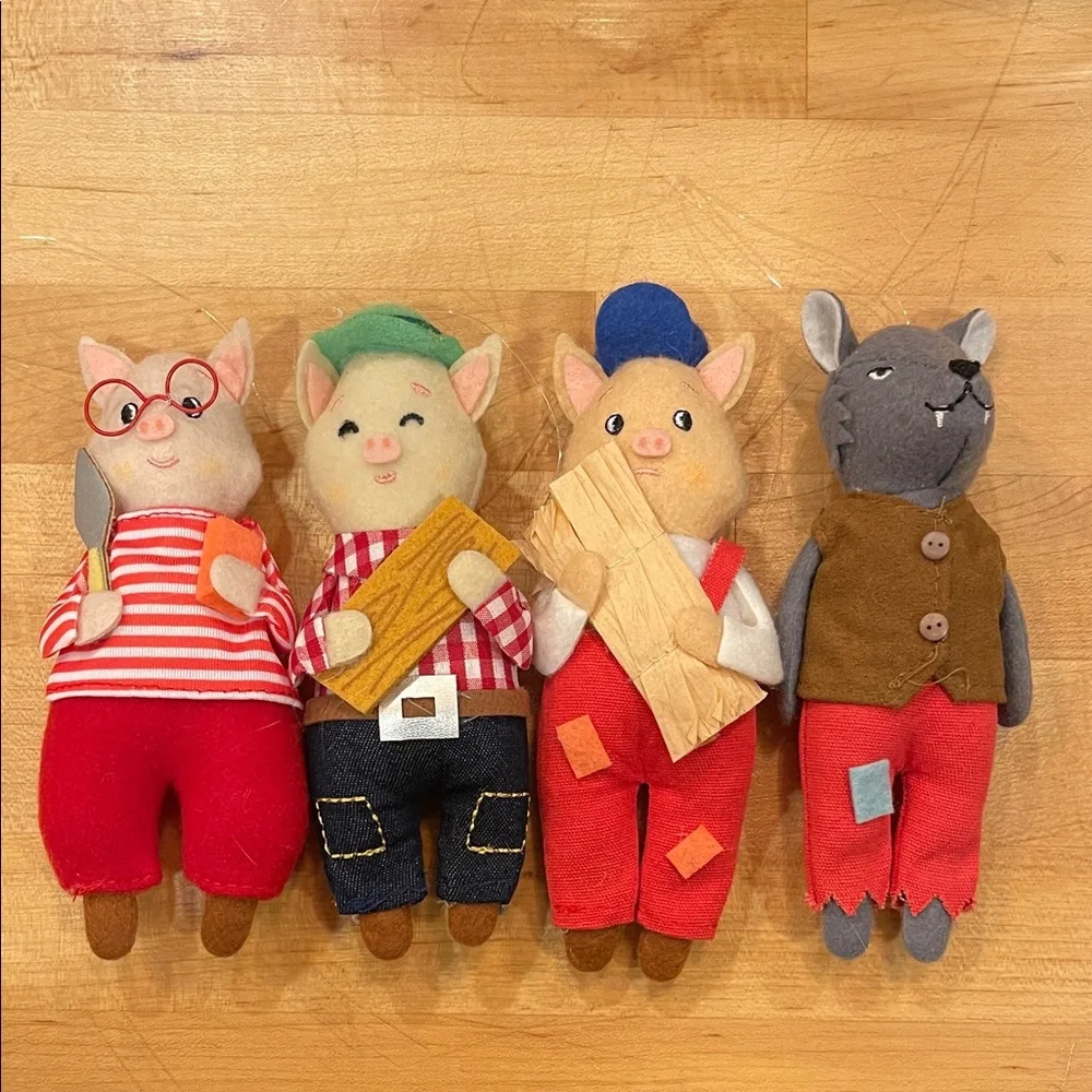 Set of Three Little Pigs 6” Target Ornaments -Soft Felt